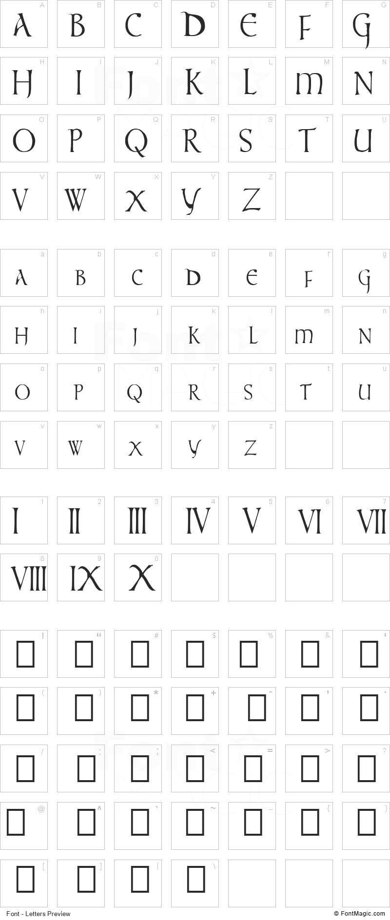 Times New Vespasian Font - All Latters Preview Chart